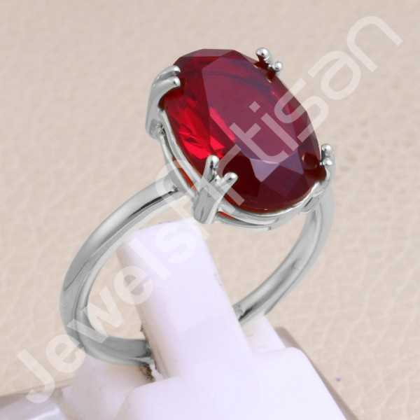 Natural Red Ruby Gemstone 925 Sterling Silver Handmade Prong Set Gift Ring 