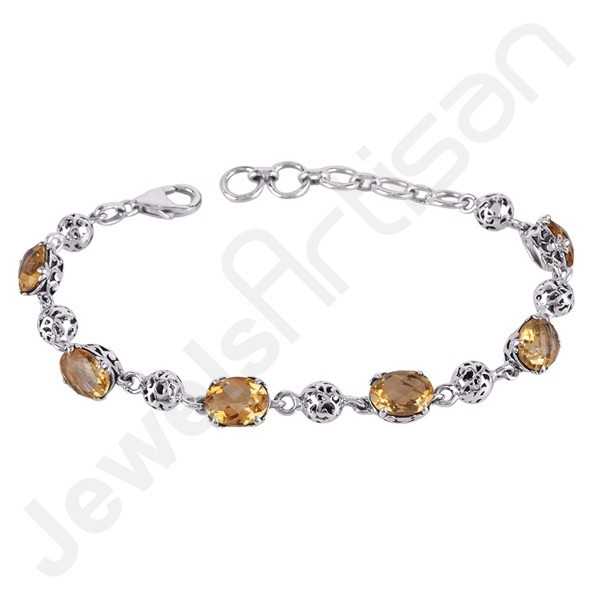 Genuine Gemstone Oval Shape 925 Silver Plated Handmade Link Bracelet Jewelry 