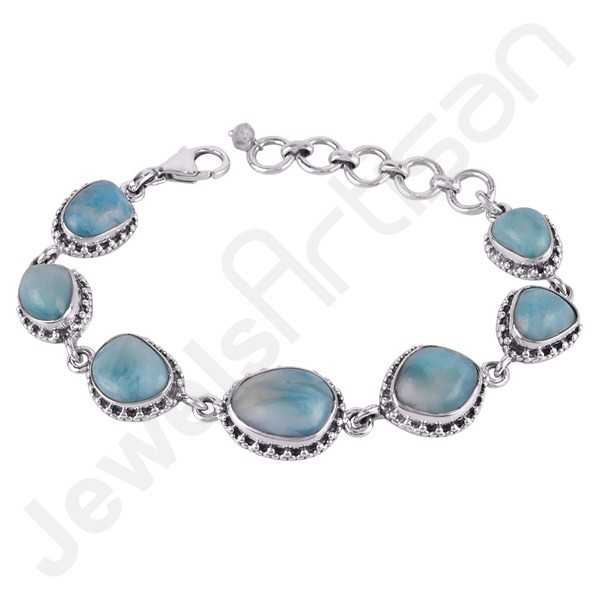 Clear Water Adjustable Silver & Leather Bracelet with Pearl & Semi Pre –  Lizzy James