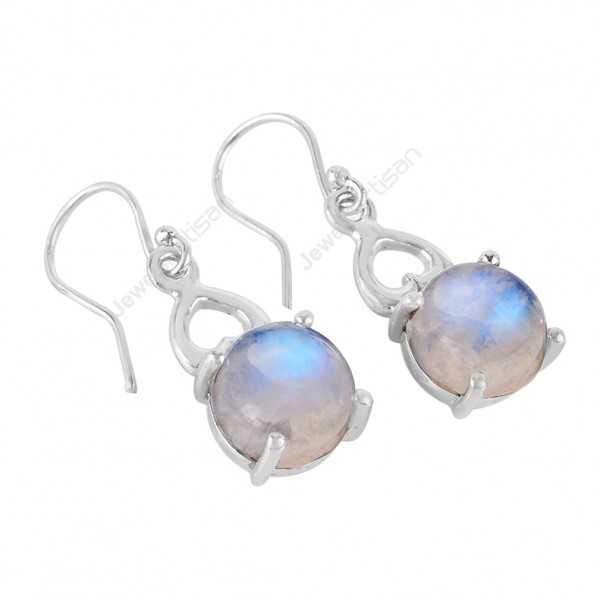 925 Silver Plated Blue Fired RAINBOW MOONSTONE Earrings High Quality ART Jewelry