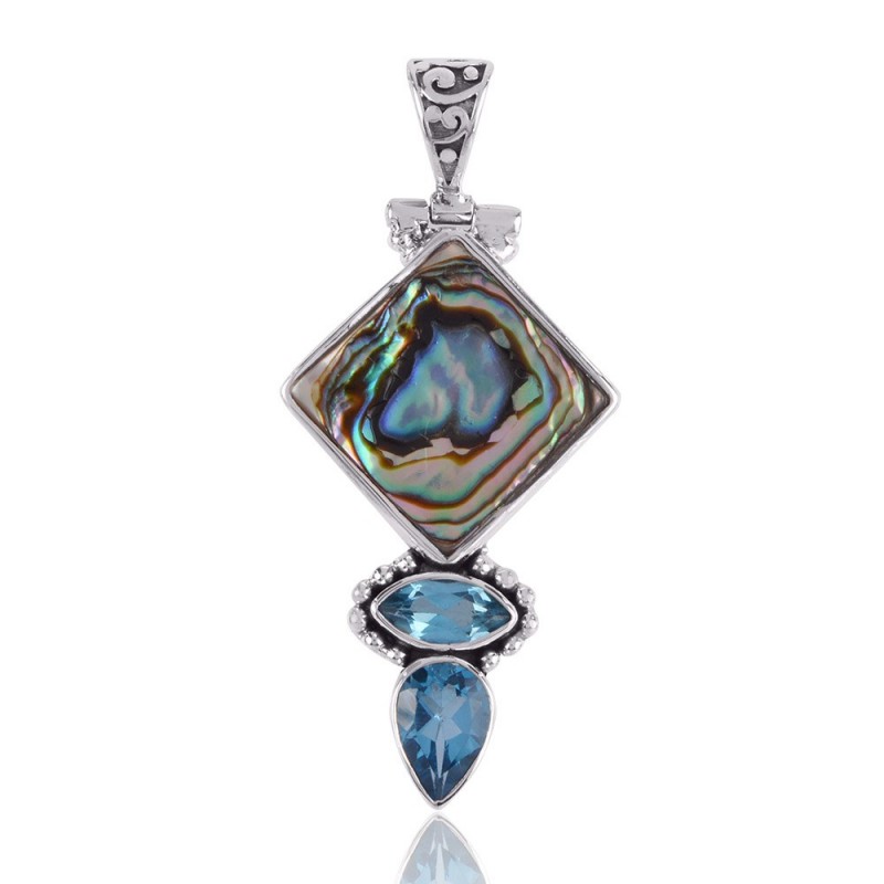 Natural Abalone Mother Of Pearl 925 Sterling Silver Pendant