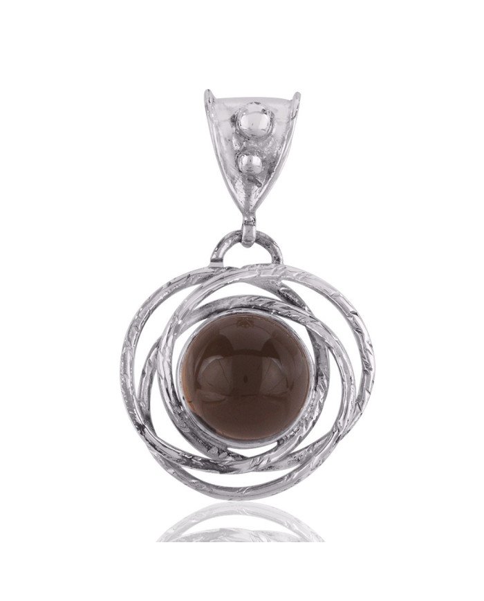 Smoky Quartz Round Gemstone Pendant 925 