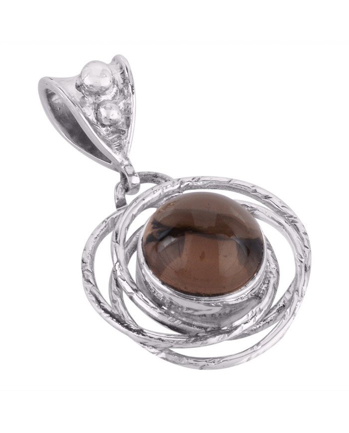 Smoky Quartz Round Gemstone Pendant 925 