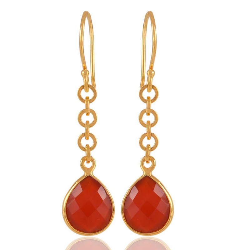 18k Gold Plated Sterling Silver Red Onyx Small Dangle Earrings 18k Gold Plated Sterling Silver Red Onyx Drop Earring Everyday Wear Earrings Loading Zoom