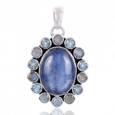 Sterling Silver Pendant Healing Crystal KYANITE Pendant Handmade Jewelry Natural Blue Kyanite Silver Pendant Kyanite Pendant