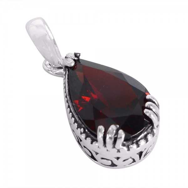 Faceted Red Garnet Round Shape Gemstone Hand Pendant For Gift svp8589 925 Sterling Silver Handmade Designer Pendant Jewelry Length 1.1